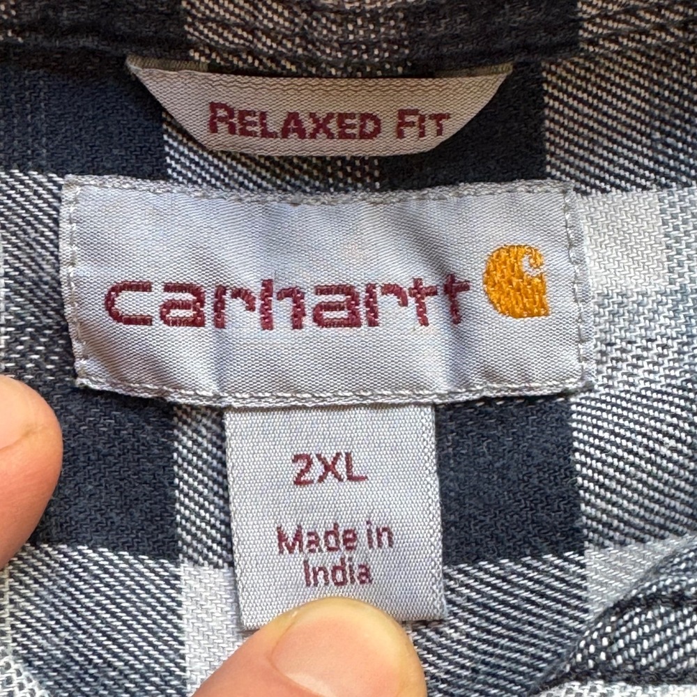 Carhartt Mens 2XL Relaxed‎ Fit Plaid Button Down Shirt Navy White Buffalo Check - Picture 4 of 10